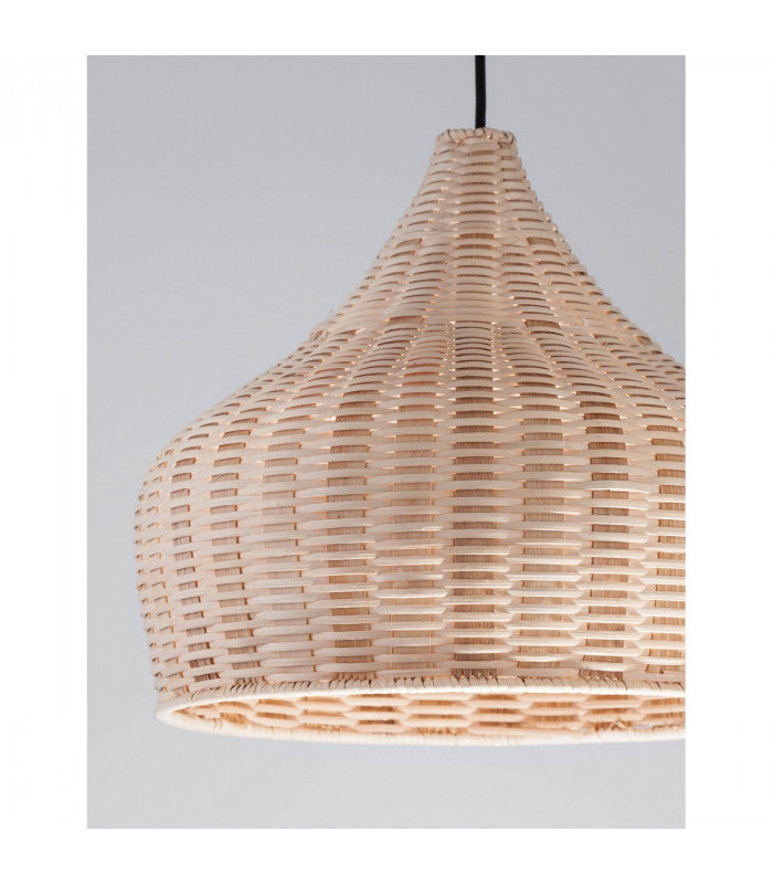 Mia 38.5cm Dome Pendant Ceiling Light Natural Ratan Wood Black Fabric Wire Base LED E27-6