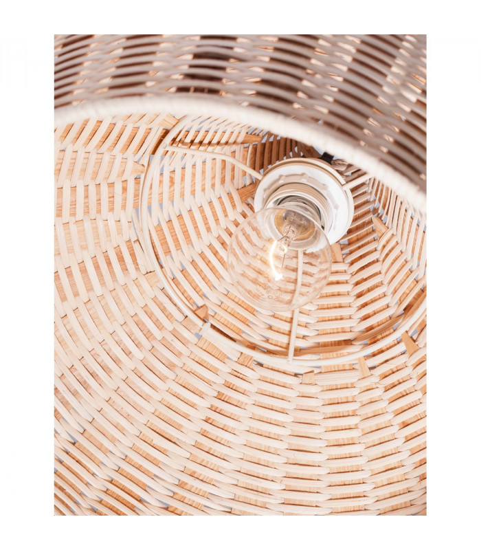 Mia 38.5cm Dome Pendant Ceiling Light Natural Ratan Wood Black Fabric Wire Base LED E27-7