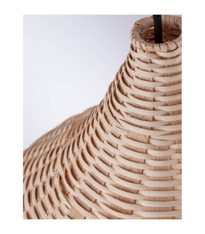 Mia 38.5cm Dome Pendant Ceiling Light Natural Ratan Wood Black Fabric Wire Base LED E27-9