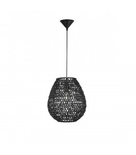 Griffin 30.5cm Dome Pendant Ceiling Light Black Paper Black Fabric Wire Base LED E27-1