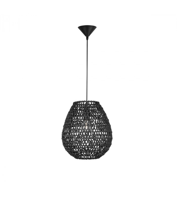 Griffin 30.5cm Dome Pendant Ceiling Light Black Paper Black Fabric Wire Base LED E27-1