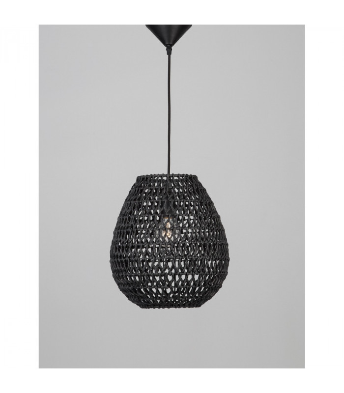 Griffin 30.5cm Dome Pendant Ceiling Light Black Paper Black Fabric Wire Base LED E27-3