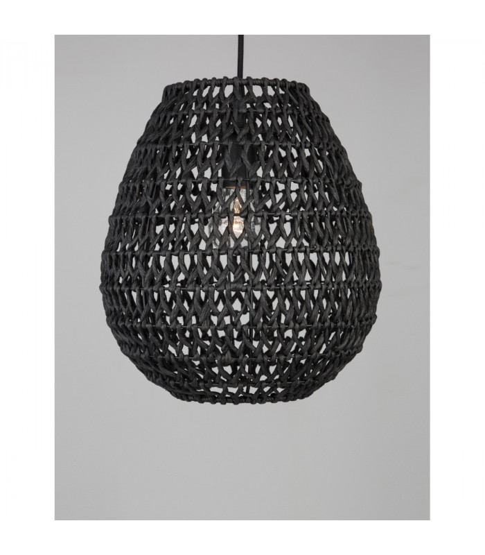 Griffin 30.5cm Dome Pendant Ceiling Light Black Paper Black Fabric Wire Base LED E27-4