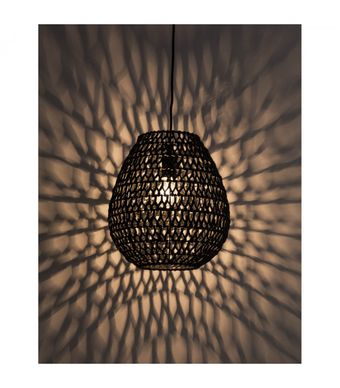 Griffin 30.5cm Dome Pendant Ceiling Light Black Paper Black Fabric Wire Base LED E27-8