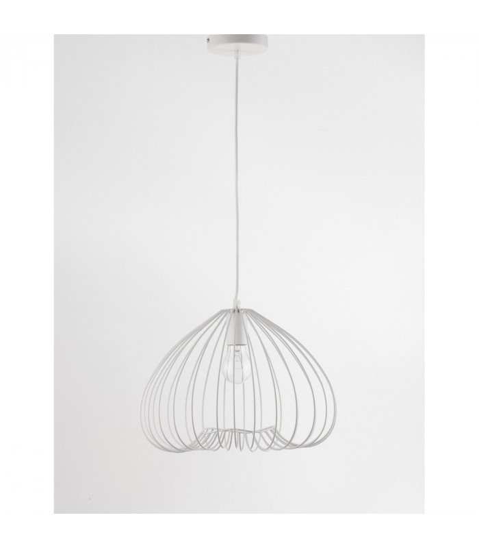 July 37cm Wire Frame Pendant Ceiling Light White Metal White LED E27-3