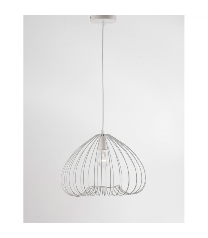 July 37cm Wire Frame Pendant Ceiling Light White Metal White LED E27-4
