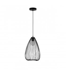 July 23cm Wire Frame Pendant Ceiling Light Black Metal Black LED E27-1