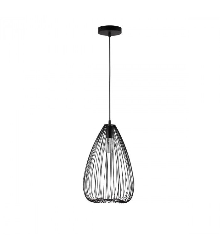 July 23cm Wire Frame Pendant Ceiling Light Black Metal Black LED E27-1