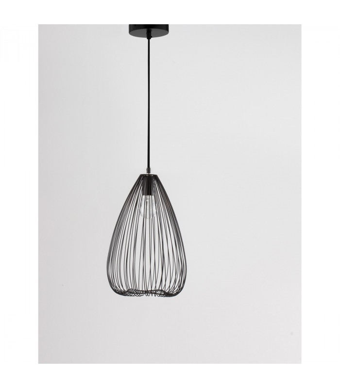 July 23cm Wire Frame Pendant Ceiling Light Black Metal Black LED E27-4