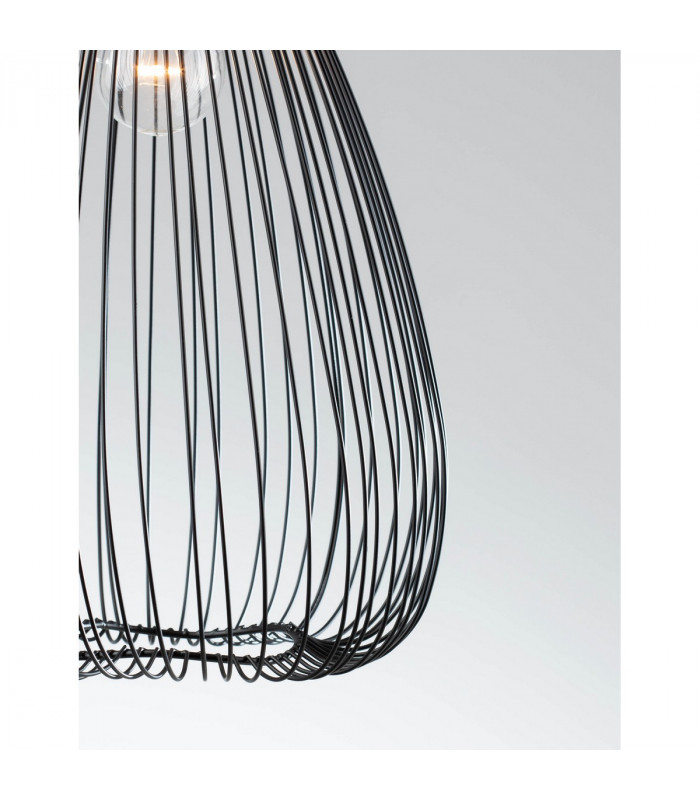 July 23cm Wire Frame Pendant Ceiling Light Black Metal Black LED E27-6