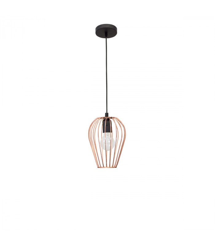 Sage 17cm Wire Frame Pendant Ceiling Light Metal Rose Gold Black Cable LED E27 25W