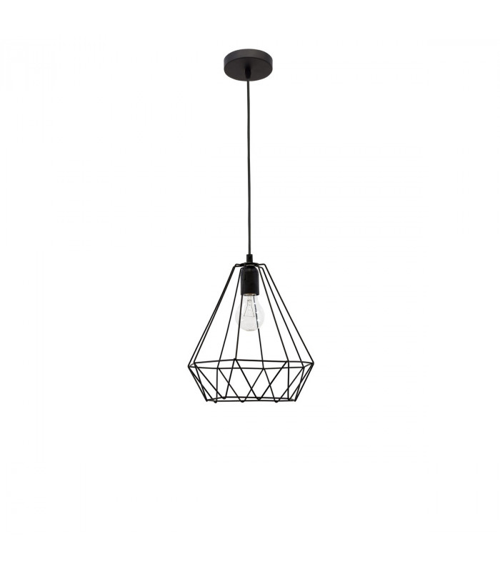 Pietra 25cm Wire Frame Pendant Ceiling Light Steel Black Black Cable LED E27 40W