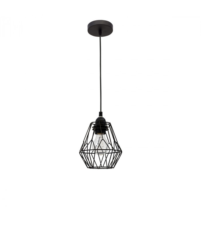 Isabella 15cm Wire Frame Pendant Ceiling Light Steel Black Black Cable LED E27 40W