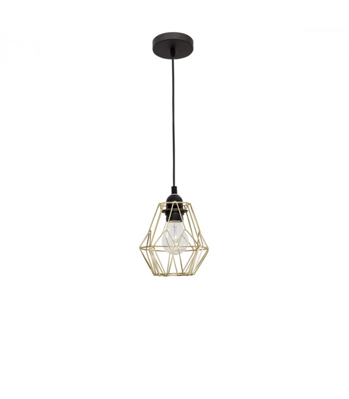 Isabella 15cm Wire Frame Pendant Ceiling Light Steel Brass Gold Black Cable LED E27 40W