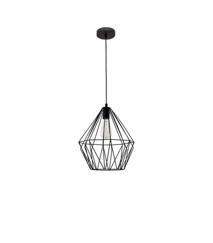 Pietra 28cm Wire Frame Pendant Ceiling Light Metal Black Black Cable LED E27 25W