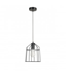 Peppino 19cm Wire Frame Pendant Ceiling Light Matt Black Metal Black White Fabric Wire LED E27-1