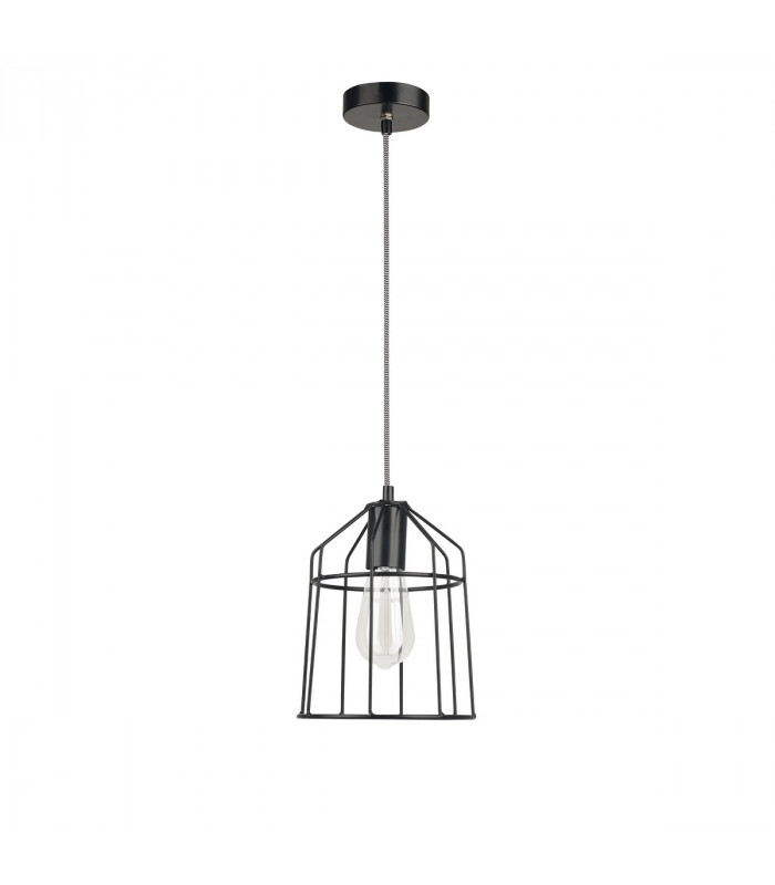 Peppino 19cm Wire Frame Pendant Ceiling Light Matt Black Metal Black White Fabric Wire LED E27-1