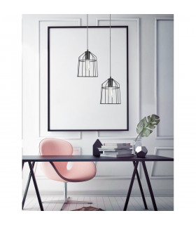 Peppino 19cm Wire Frame Pendant Ceiling Light Matt Black Metal Black White Fabric Wire LED E27-2
