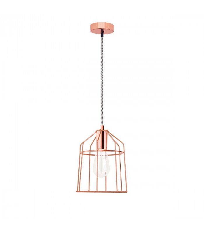 Peppino 19cm Wire Frame Pendant Ceiling Light Matt Copper Black White Fabric Wire LED E27-1