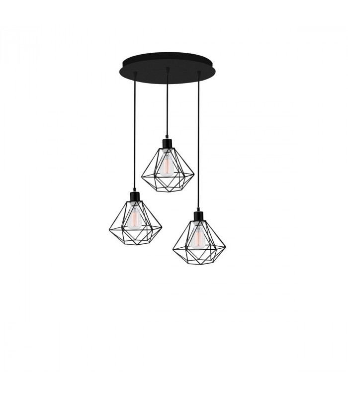Pietra 3 Light Cluster Pendant Ceiling Light Black Metal LED E27