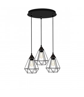 Paolo Cluster Pendant Ceiling Light Matt Black Metal Black White Fabric Wire 3xLED E27-1