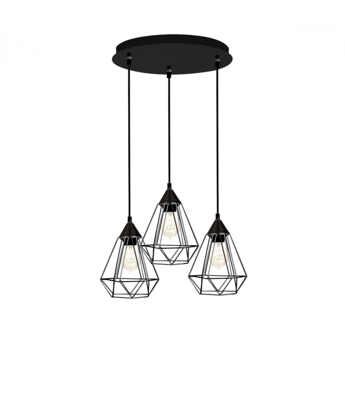 Paolo Cluster Pendant Ceiling Light Matt Black Metal Black White Fabric Wire 3xLED E27-1