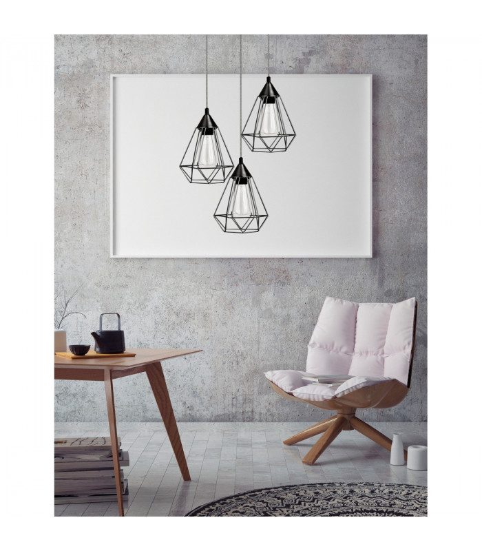 Paolo Cluster Pendant Ceiling Light Matt Black Metal Black White Fabric Wire 3xLED E27-2