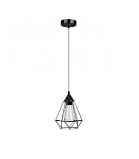 Paolo 17cm Wire Frame Pendant Ceiling Light Matt Black Metal Black White Fabric Wire LED E27-1