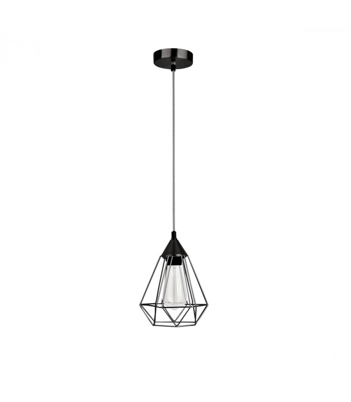 Paolo 17cm Wire Frame Pendant Ceiling Light Matt Black Metal Black White Fabric Wire LED E27-1