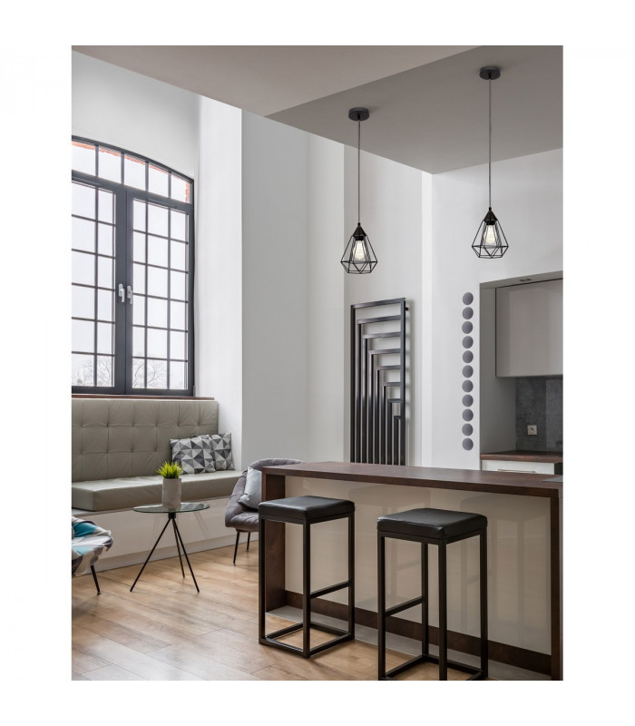 Paolo 17cm Wire Frame Pendant Ceiling Light Matt Black Metal Black White Fabric Wire LED E27-2