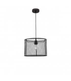 Net Cylindrical Pendant Ceiling Light Black Aluminium Black Fabric Wire LED E27-1