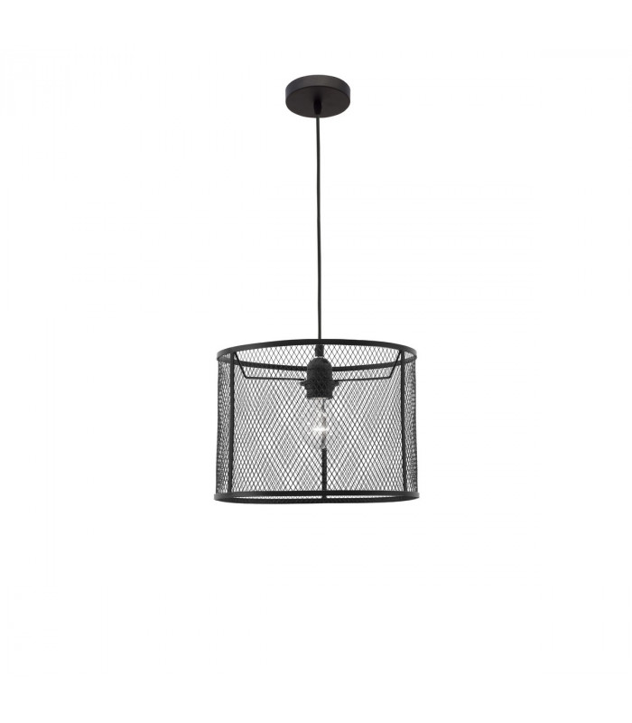 Net Cylindrical Pendant Ceiling Light Black Aluminium Black Fabric Wire LED E27-1