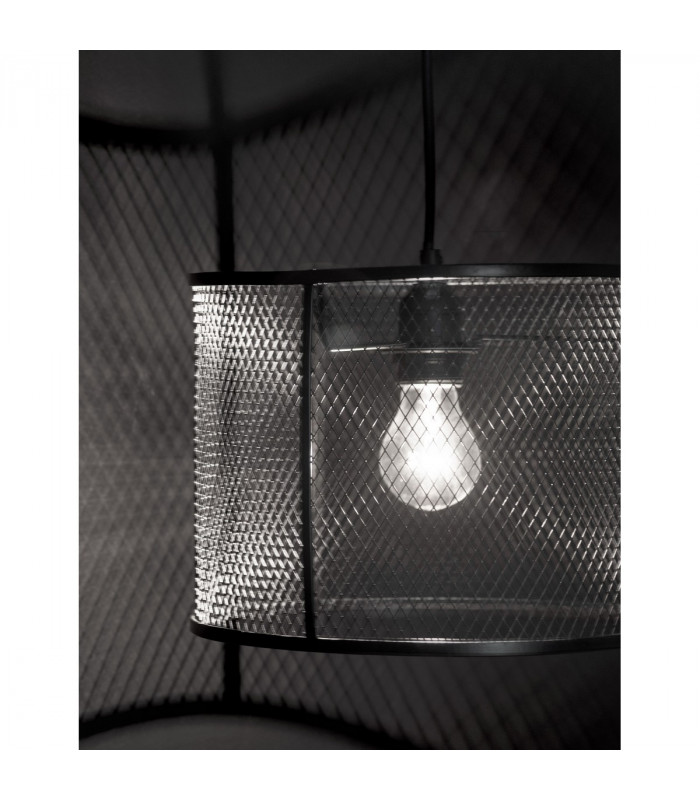 Net Cylindrical Pendant Ceiling Light Black Aluminium Black Fabric Wire LED E27-3