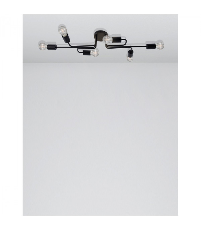 Granso 6 Light Multi Arm Semi Flush Ceiling Lamp Sandy Black Metal LED E27-3