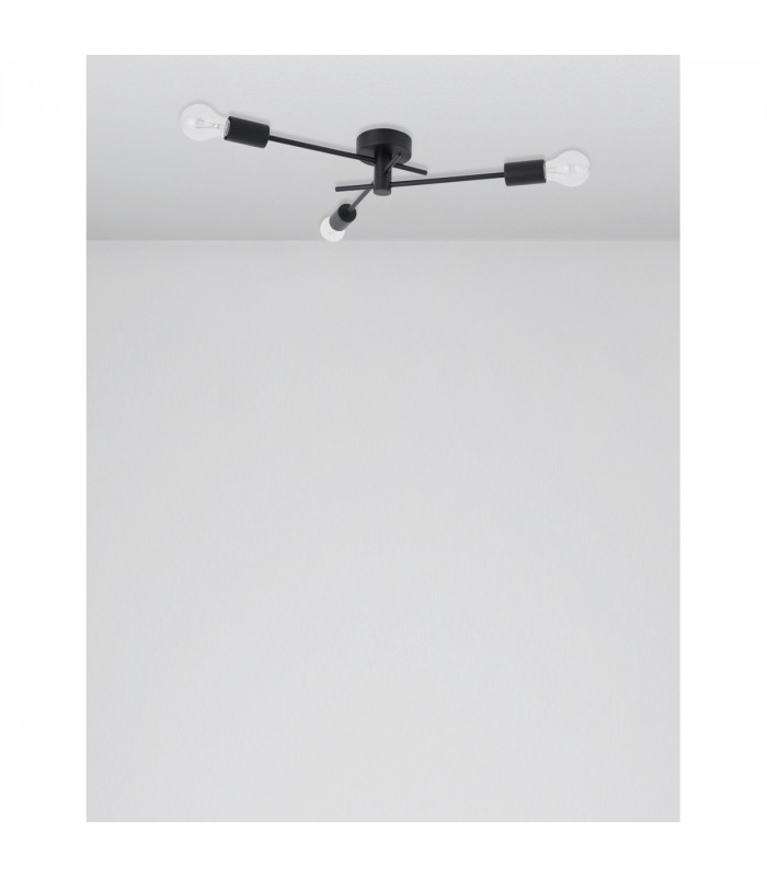 Granso 3 Light Multi Arm Semi Flush Ceiling Lamp Sandy Black Metal LED E27 3x12-3