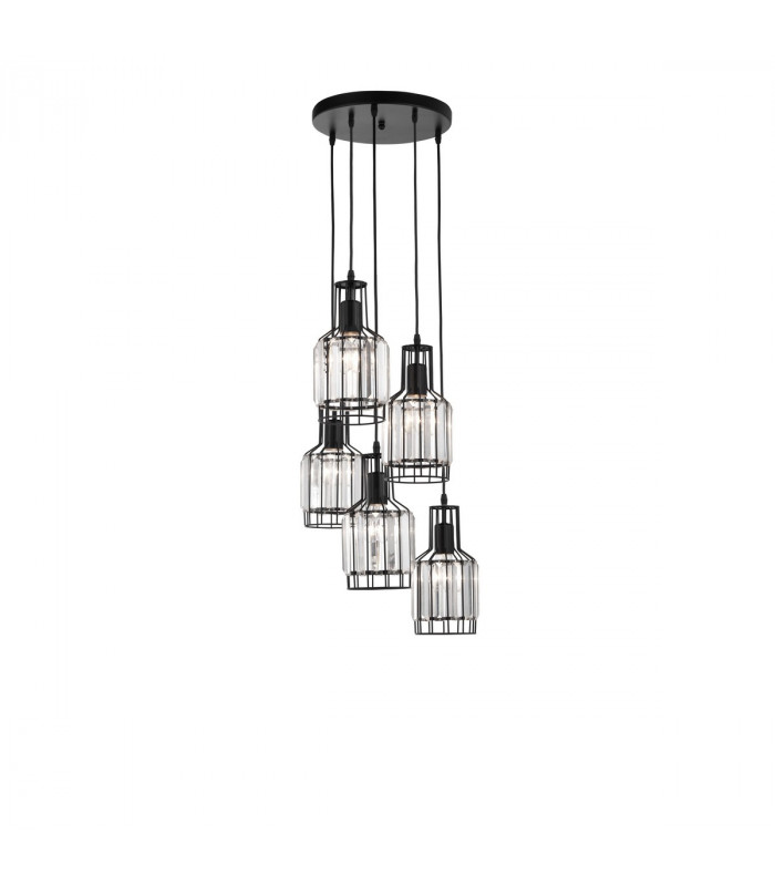 Carter 5 Light Cluster Pendant Ceiling Light Black Aluminium Crystal LED E27-1