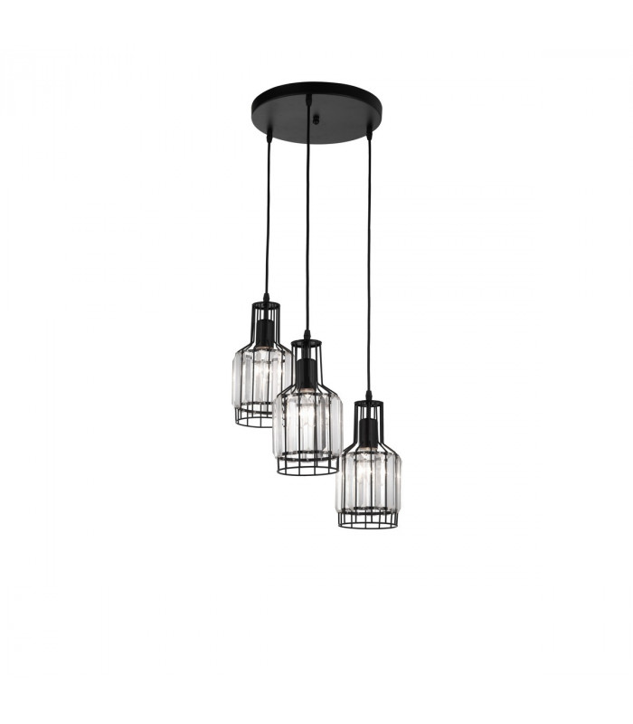 Carter 3 Light Cluster Pendant Ceiling Light Black Aluminium Crystal LED E27-1
