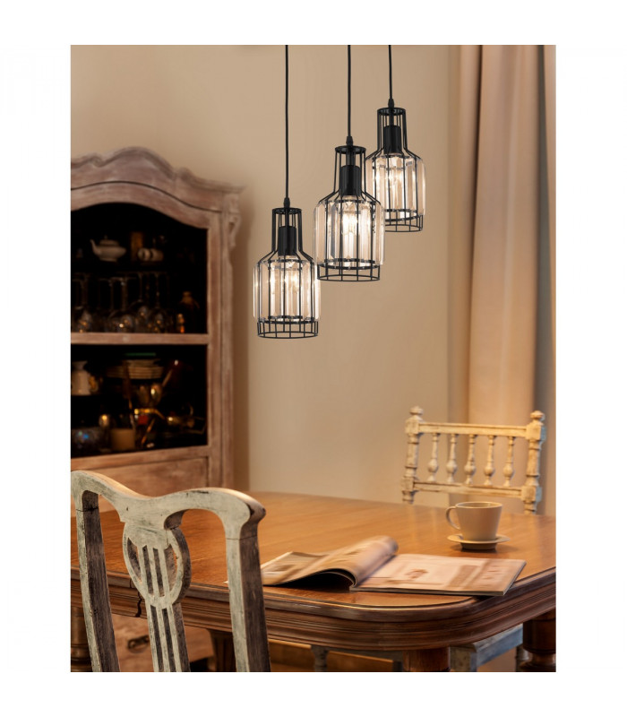 Carter 3 Light Cluster Pendant Ceiling Light Black Aluminium Crystal LED E27-2