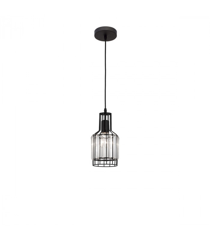 Carter Wire Frame Pendant Ceiling Light Black Aluminium Crystal LED E27-1