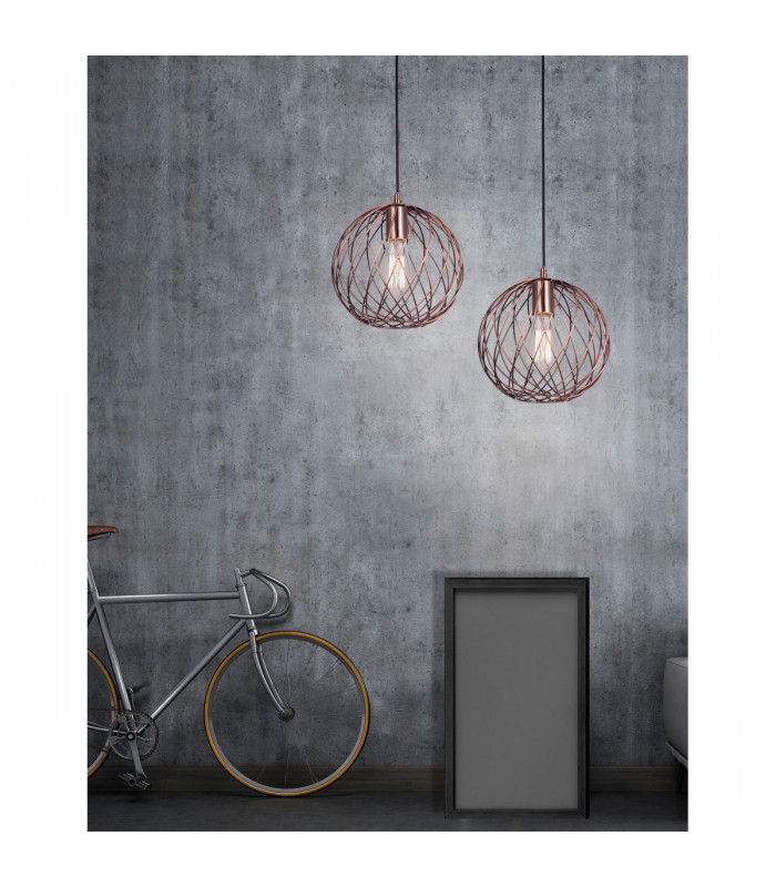 Eriberto 25cm Wire Frame Pendant Ceiling Light Rust Copper Metal LED E27-2