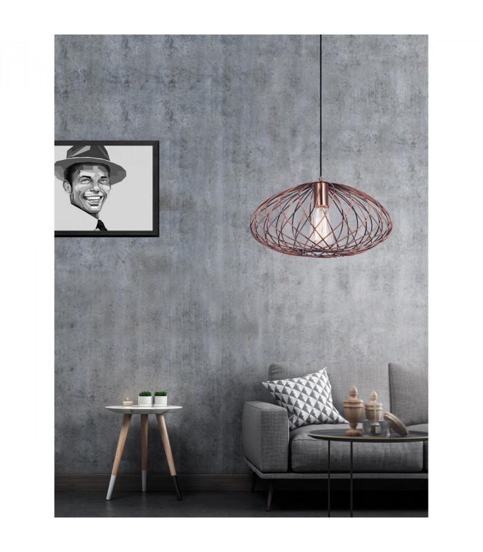 Eriberto 40cm Wire Frame Pendant Ceiling Light Rust Copper Metal LED E27-2