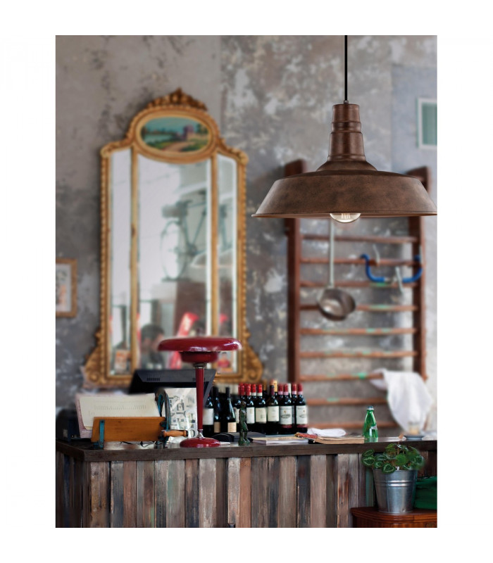 Osteria Dome Pendant Ceiling Light Rust Steel Outside Rust Inside Black Fabric Wire LED E27-2
