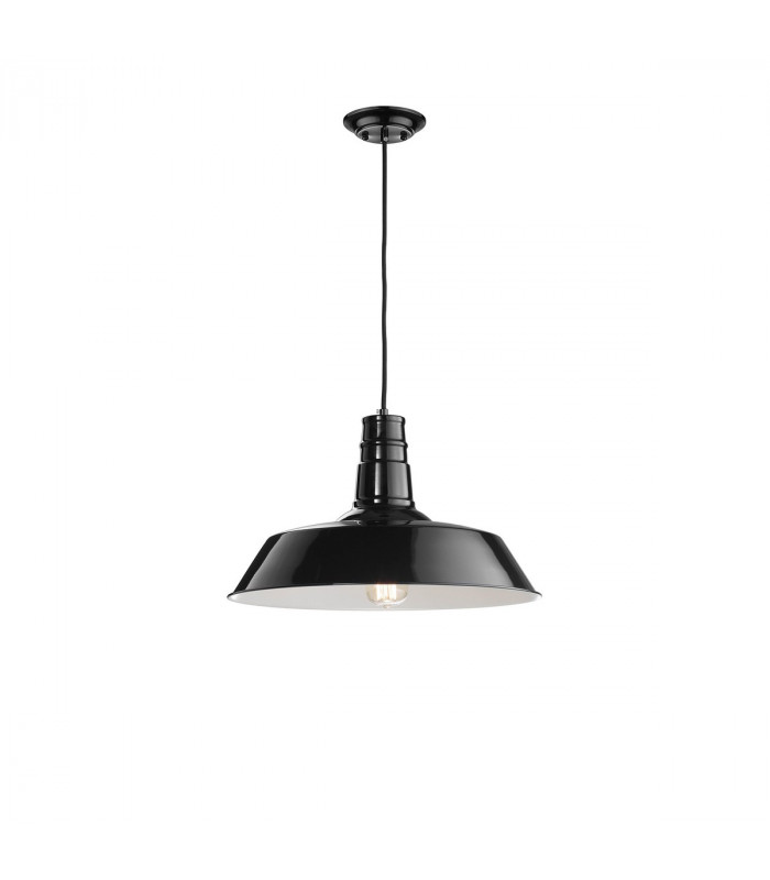 Osteria Dome Pendant Ceiling Light Shining Black Steel Outside Matt White Inside LED E27-1