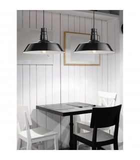 Osteria Dome Pendant Ceiling Light Shining Black Steel Outside Matt White Inside LED E27-2