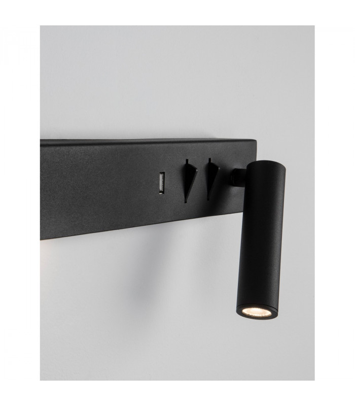 Vida Right Reading Light Sandy Black Metal Adjustable - Switched USB Charger LED 3000K Backlight 5W 350Lm Reader 1x3W 210Lm-5