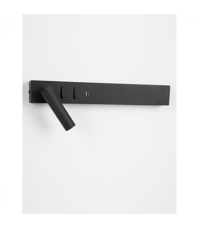 Vida Left Reading Light Sandy Black Metal Adjustable - Switched USB Charger LED 3000K Backlight 5W 350Lm Reader 1x3W 210Lm-3