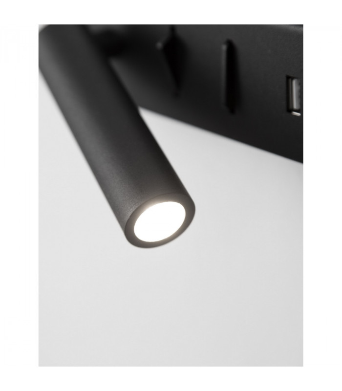 Vida Left Reading Light Sandy Black Metal Adjustable - Switched USB Charger LED 3000K Backlight 5W 350Lm Reader 1x3W 210Lm-5