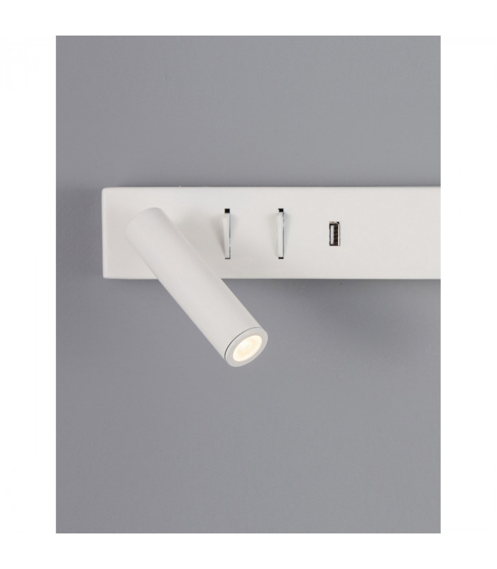 Vida Left Reading Light Sandy White Metal Adjustable - Switched USB Charger LED 3000K Backlight 5W 350Lm Reader 1x3W 210Lm-3