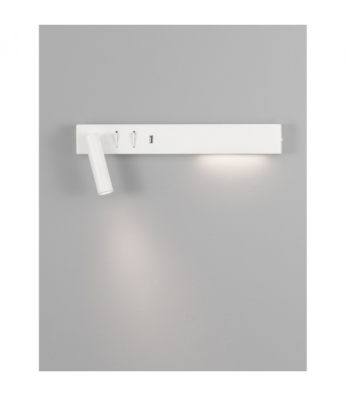 Vida Left Reading Light Sandy White Metal Adjustable - Switched USB Charger LED 3000K Backlight 5W 350Lm Reader 1x3W 210Lm-4