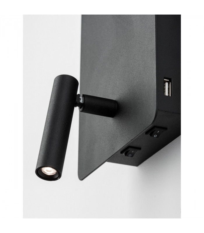 Zen Reading Light Sandy Black Steel Aluminium Switched - USB Charger LED 5W + 1x3W 3000K 400Lm + 150Lm-4